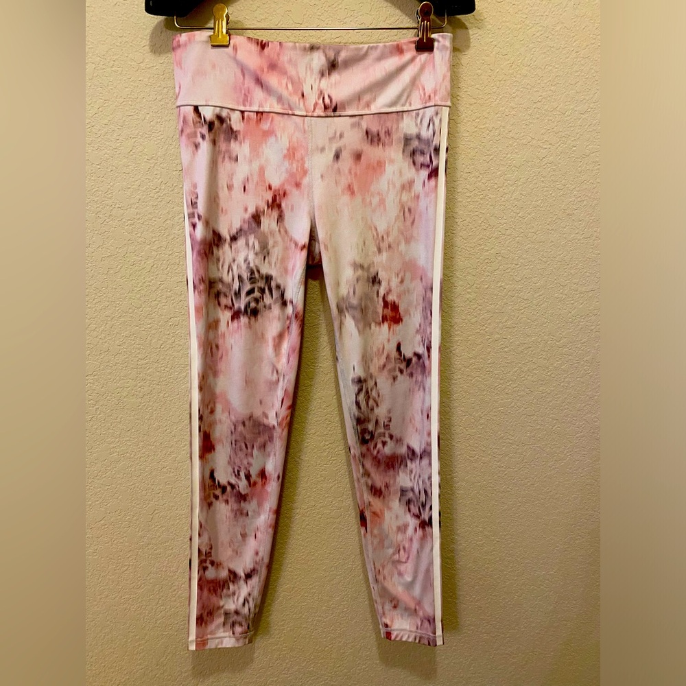 Gap Fit Eclipse Pink Watercolor Side Stripes Leggings Size Medium